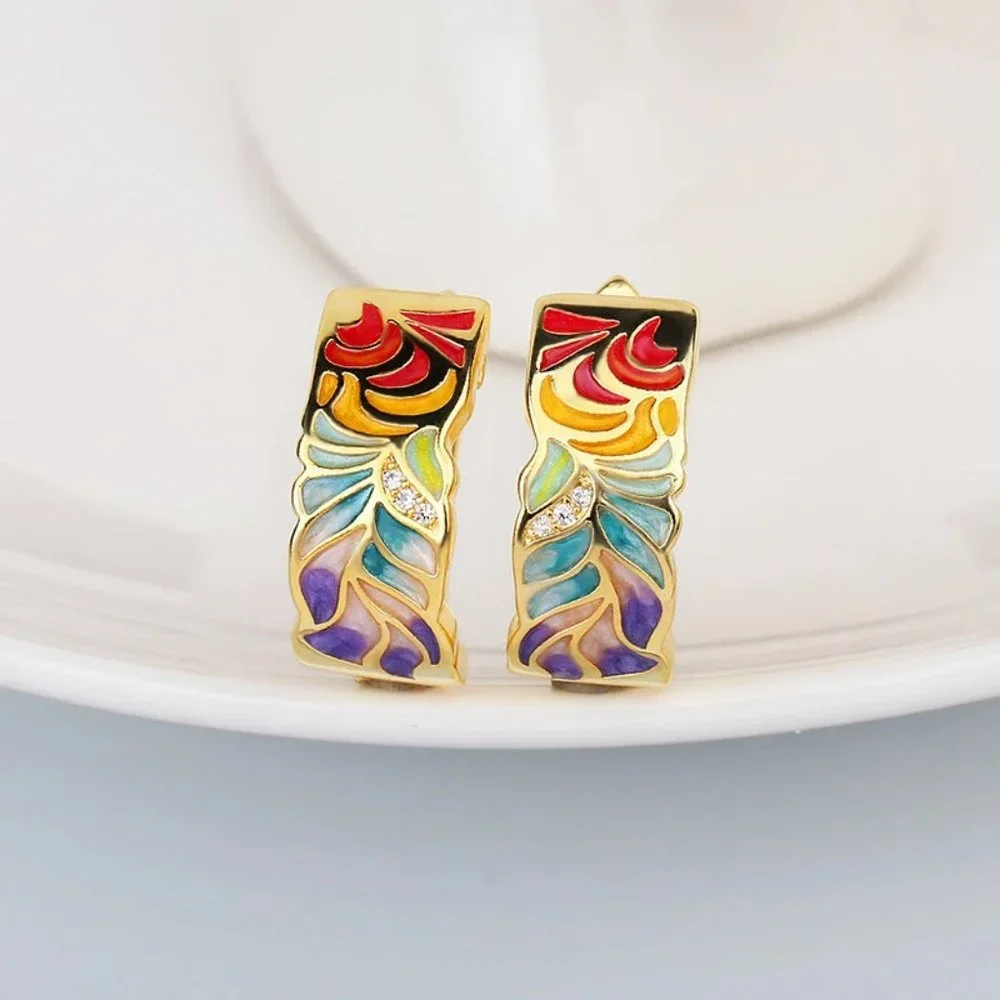 Sterling silver 925 earrings with blue acrylic accents and gold tones. - Picture 4 of 7